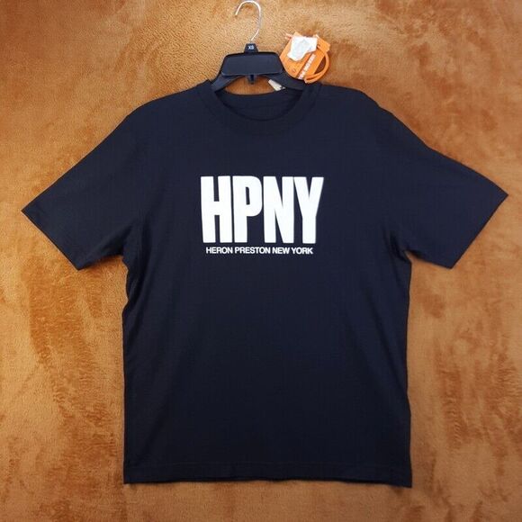HERON PRESTON Mens Shirt Small Black Pullover Crew Logo Spell Out Tee $310 - Picture 1 of 6